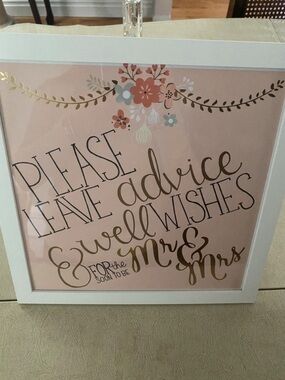 Please Leave Advice & Well Wishes Framed Sign - Pink and Gold custom calligraphy
